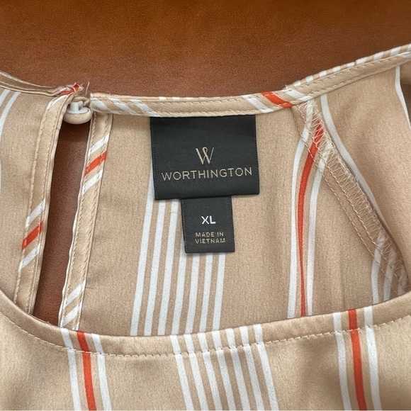 Worthington Women’s Striped Key Hole Neck Short Sleeve Blouse size XL - Picture 4 of 9